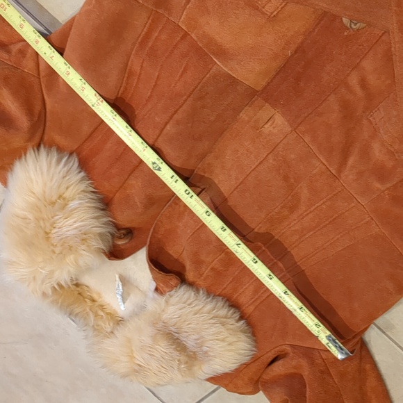 Vintage 70's Long Orange Suede & Fur Jacket Coat Size Large - Picture 5 of 12